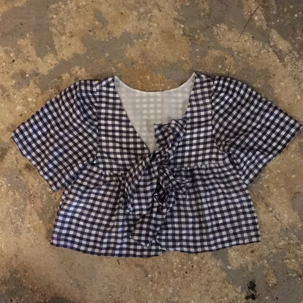 Club Monaco blue and white gingham blouse